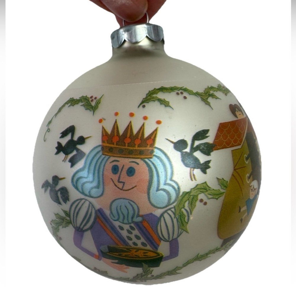 Vintage Corning Glass Whimsical Nursery Rhymes Round Multicolor Glass Ornament